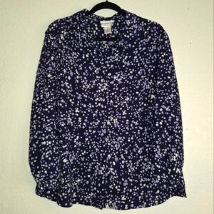 Pendleton Women's Blouse Vintage Blue Floral Long Sleeve Button Down  Plus 20W
